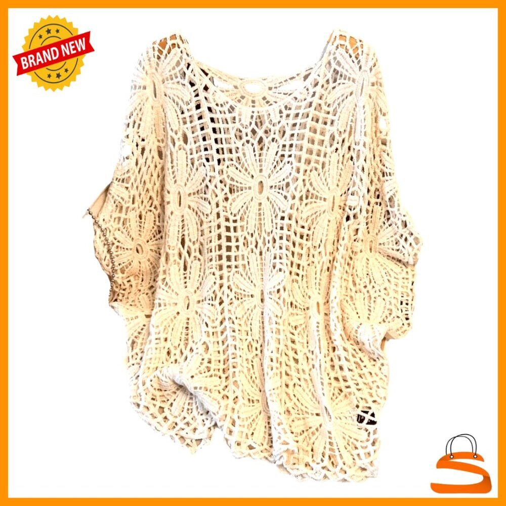Plus Size Crochet Sweater Boho Top Dolman Sleeve Beach Cover Up